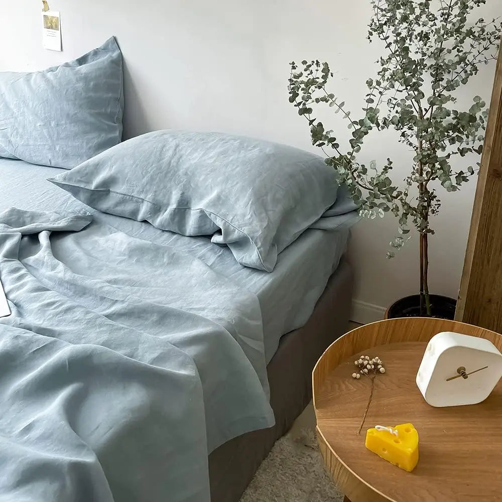 Drap-housse lin aspect froissé naturel