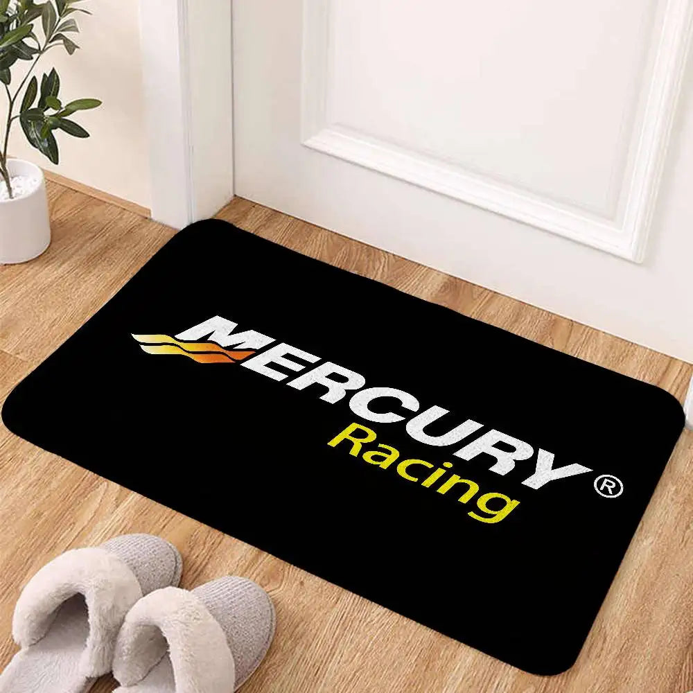 tapis anti dérapant moderne logo mercury racing noir jaune salon salle bain entrée 100x150cm