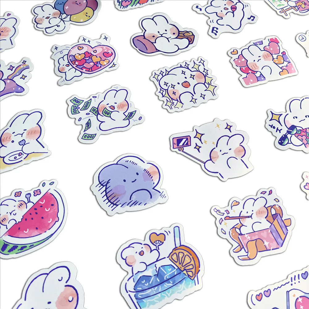 stickers kawaii cartoon adhésifs dessins animés coeurs fruits blanc bleu rose verte noire gris