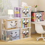 boîtes rangement transparentes blanches souriantes poignées amovibles moderne étudiante chambre organisation livres