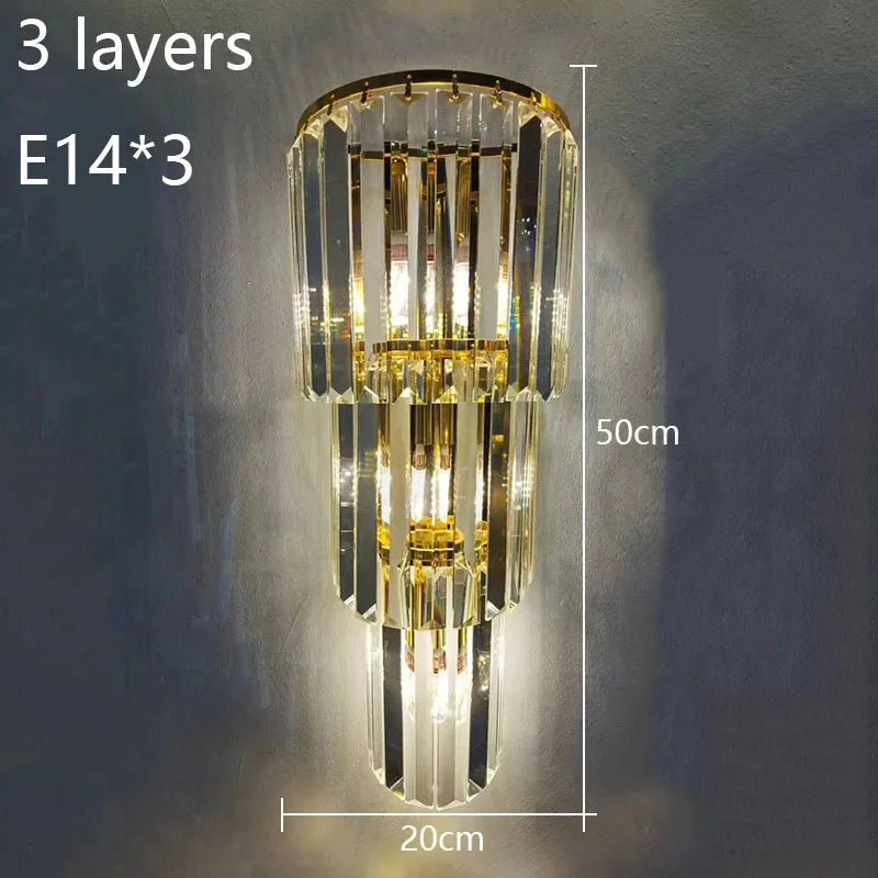 applique murale moderne cristal doré tubes horizontaux lumière led salon luxe élégant