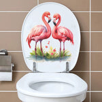 cache wc moderne flamants roses paysage aquatique clips auto adhésif pvc blanc rose vert