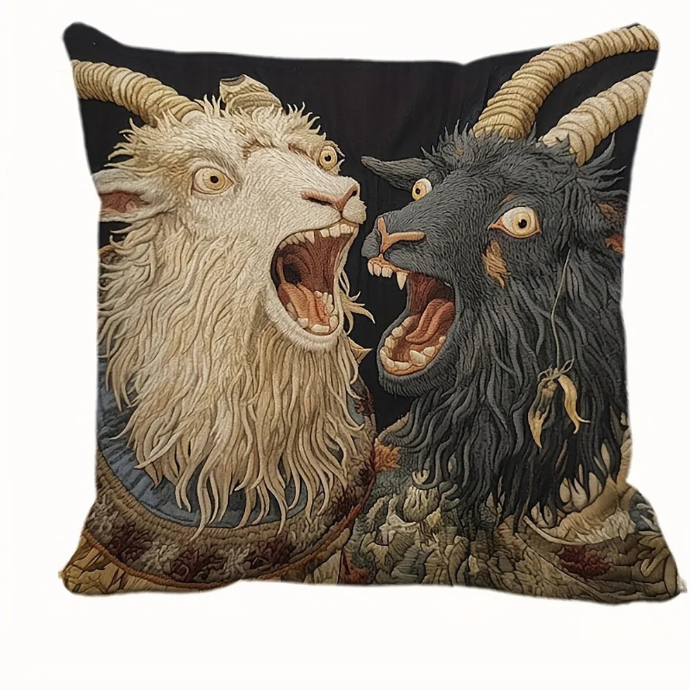 taies d'oreiller vintage motif chèvres noir blanc gris polyester peachskin 45x45cm décoration maison hospitalière