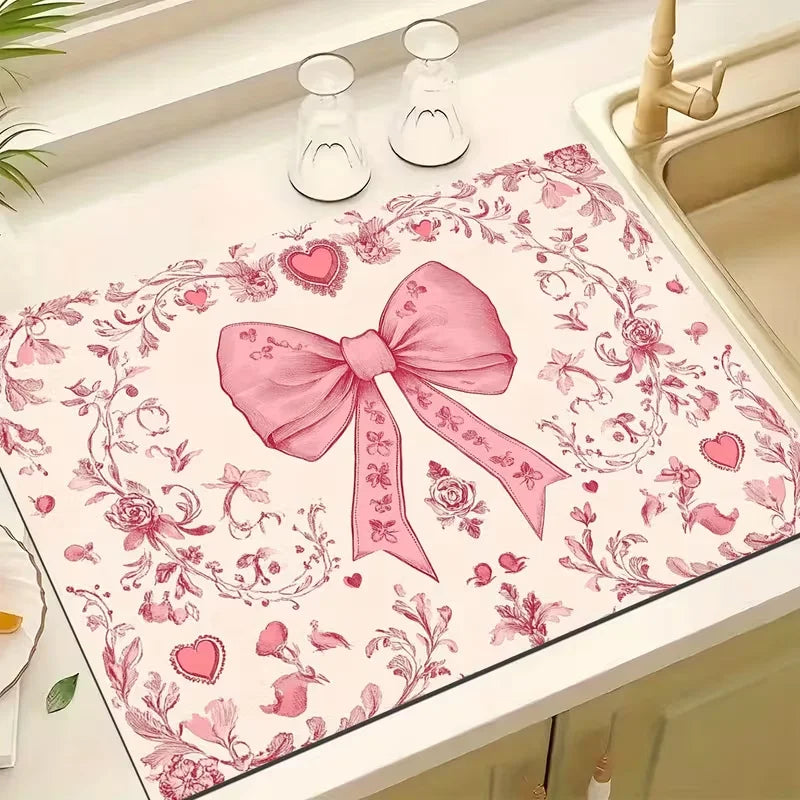 tapis cuisine rose floral adhésif good morning coffee coeurs théière vintage romantique 20x30cm 30x40cm