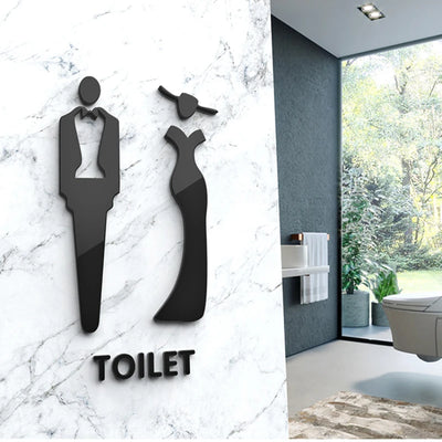 Sticker porte salle de bain homme femme acrylique noir
