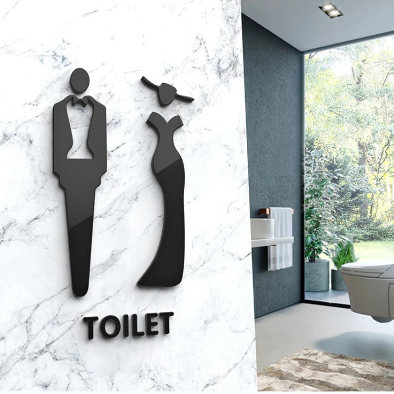 autocollants muraux symboles toilettes noir silhouettes minimaliste adhésif porte salle bain décoration maison textes