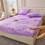 drap housse floral imprimé fleurs colorées moderne elastique oreillers assortis adultes chambre verte blanche