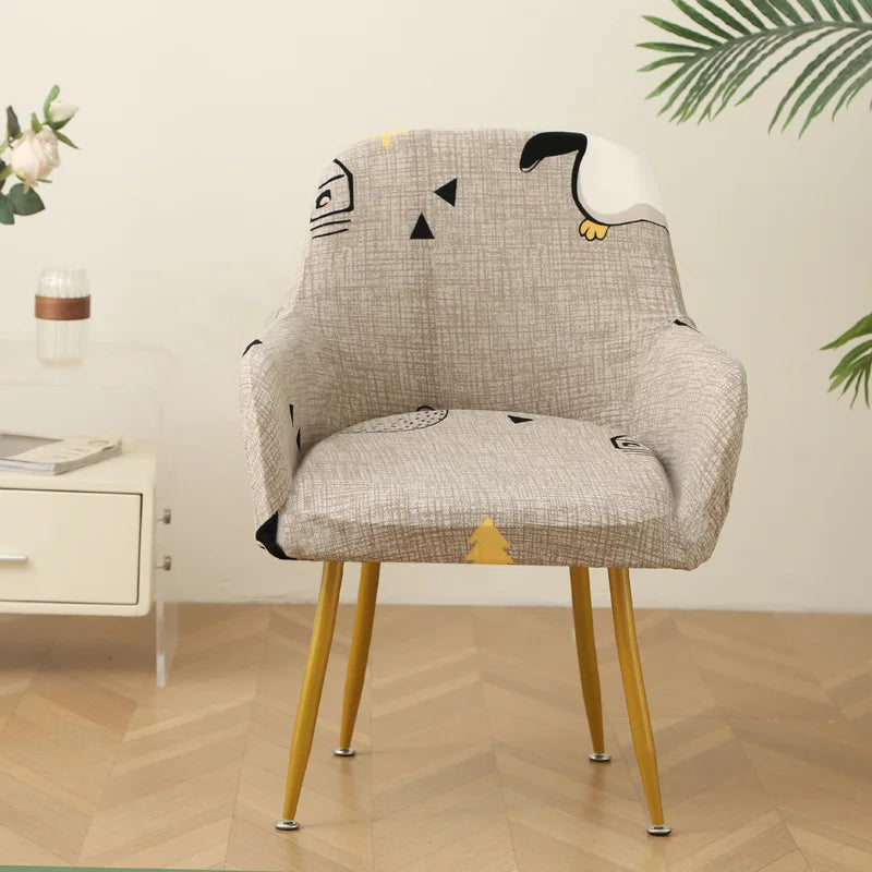 housse chaise moderne adhésive feuilles tropicales noir blanc gris bleu doré elasthanne polyester Jacquard