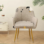 housse chaise moderne adhésive feuilles tropicales noir blanc gris bleu doré elasthanne polyester Jacquard