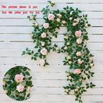 guirlande fleurs artificielles roses feuilles vertes extérieur accrochage naturelle rustique