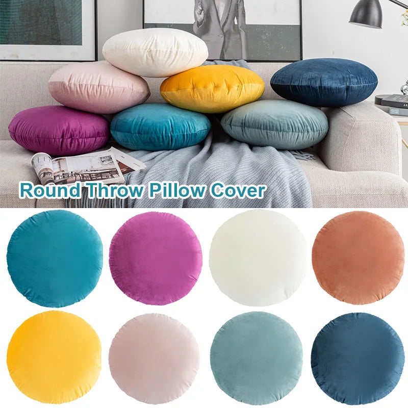 taies d'oreillers rondes velours couleurs unies moderne décoratives intérieur blanc bleu marine jaune rose