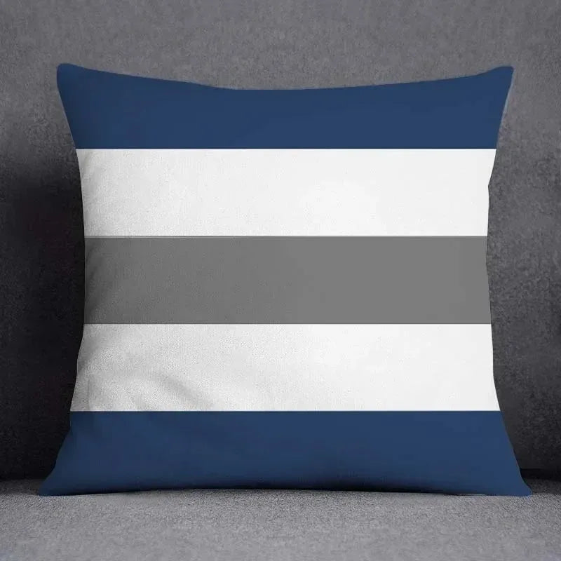 taies d'oreiller géométriques polyester bleu gris moderne maison 45x45cm non toxique respectueux environnement