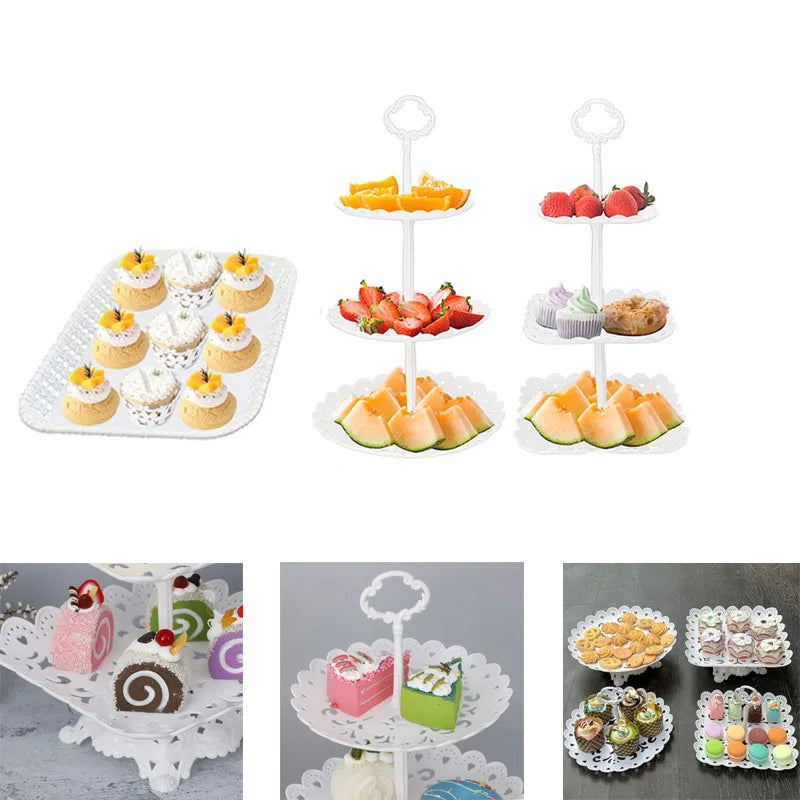 support desserts multi niveaux blanc dentelle classique fruits gâteaux macarons partyDecoration