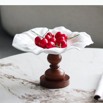 support fruits blanc marron texture ondulée moderne élégant présentation collations gâteaux