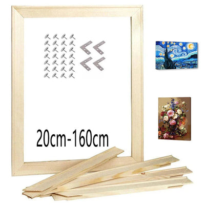 Kit cadre photo en bois massif pour toile DIY assemblé sur un mur blanc