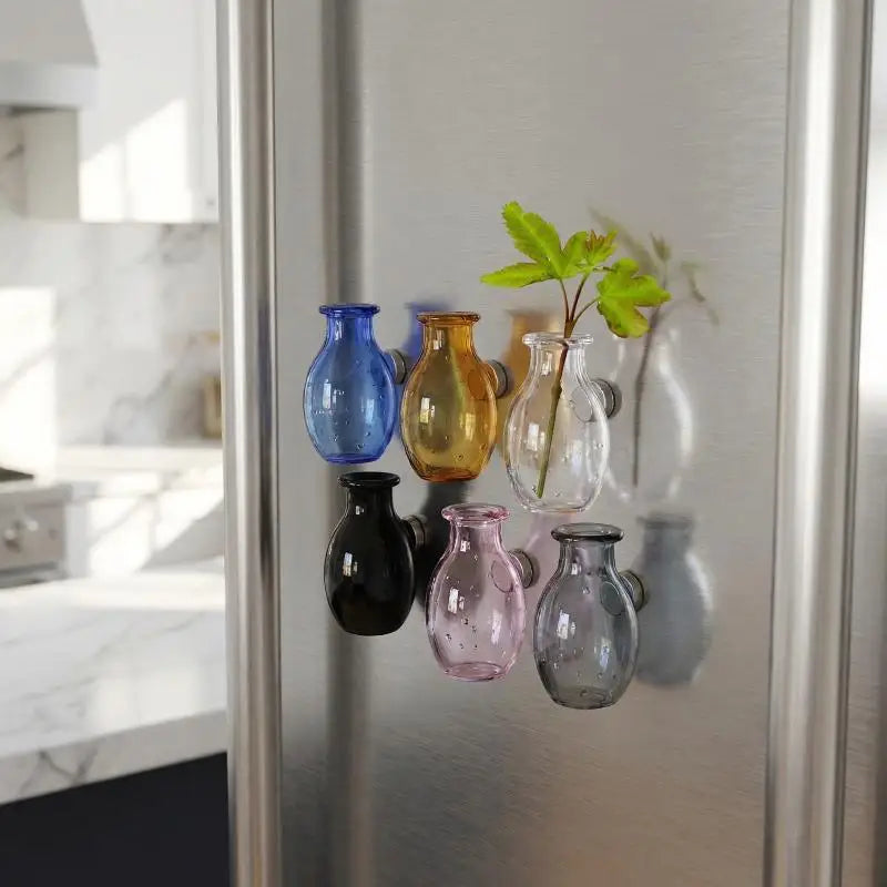mini vases verre aimants couleurs variées translucides minimaliste réfrigérateur maison