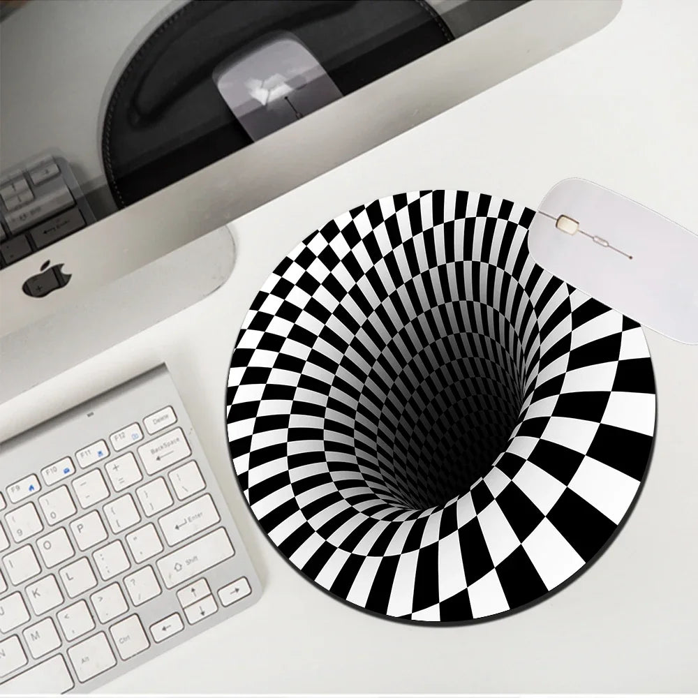 tapis souris moderne carré géométrique spirale optique noir blanc adhésif gaming desk 220*220*2mm 200*200*2mm
