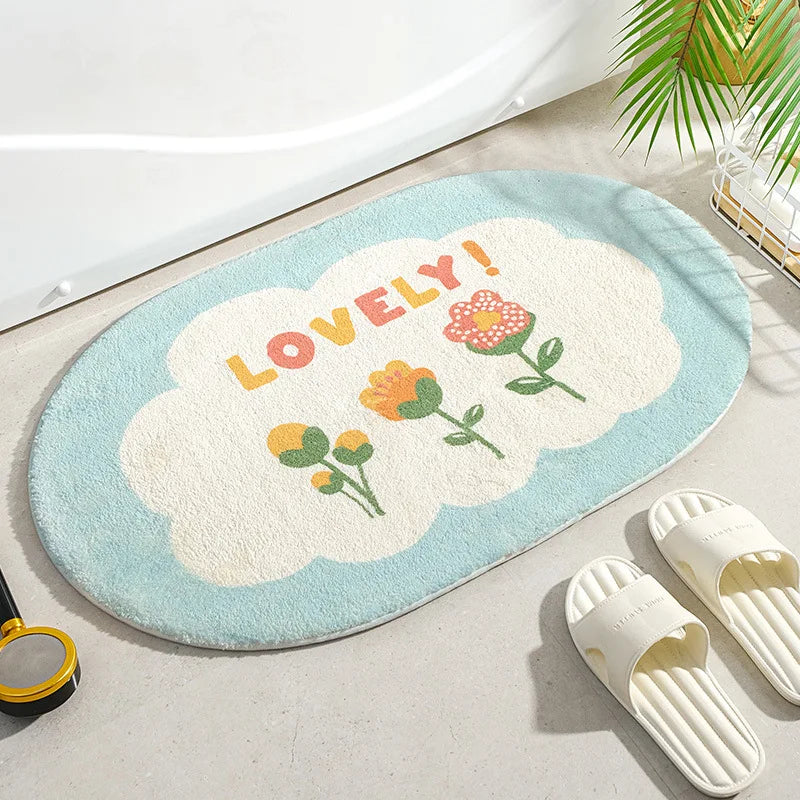 tapis bain antidérapant fleurs cactus vert jaune orange moderne décoratif polyester