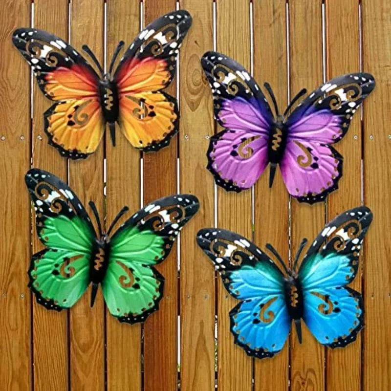papillon décoratif orange vert bleu violet métal artisanal moderneextérieur jardin mur cloison