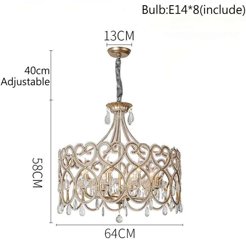 lustre cristal cuivre poli baroque décoration salon luminaires suspendus led doré transparent