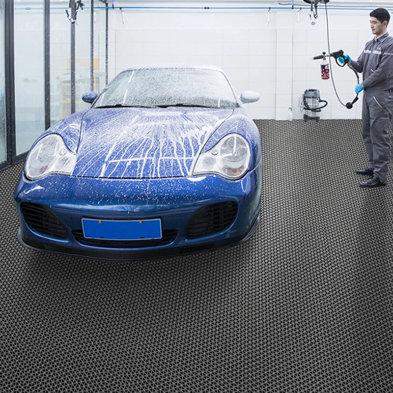 tapis sol salle bain antidérapant moderne perforé résistant l'eau gris bleu rouge