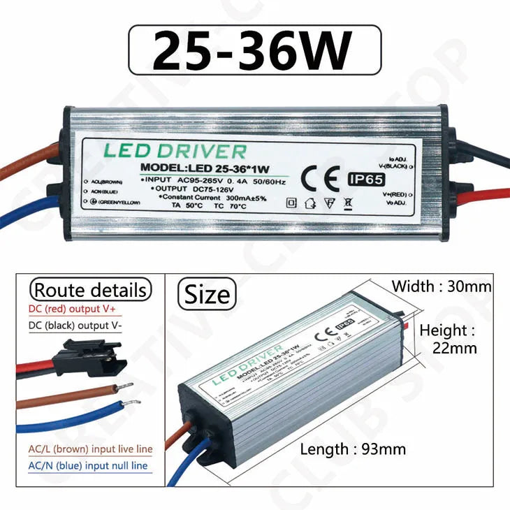 driver led étanche ip65 gris métallique plat industriel câbles couleur tension ip65 120v 240v