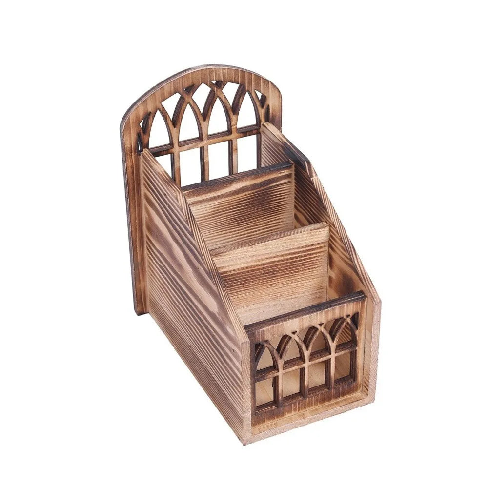 porte radios rustique gothique texture bois motifs géométriques couleurs brun gris noir
