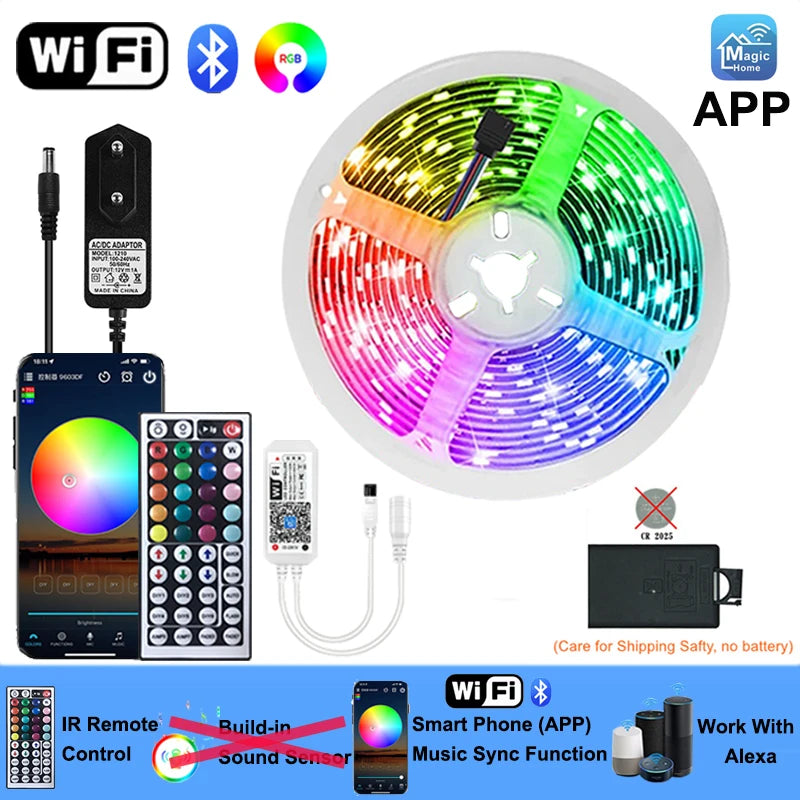 ruban led multicolore rgb wifi 12v 5m 15m 20m moderne télécommande application