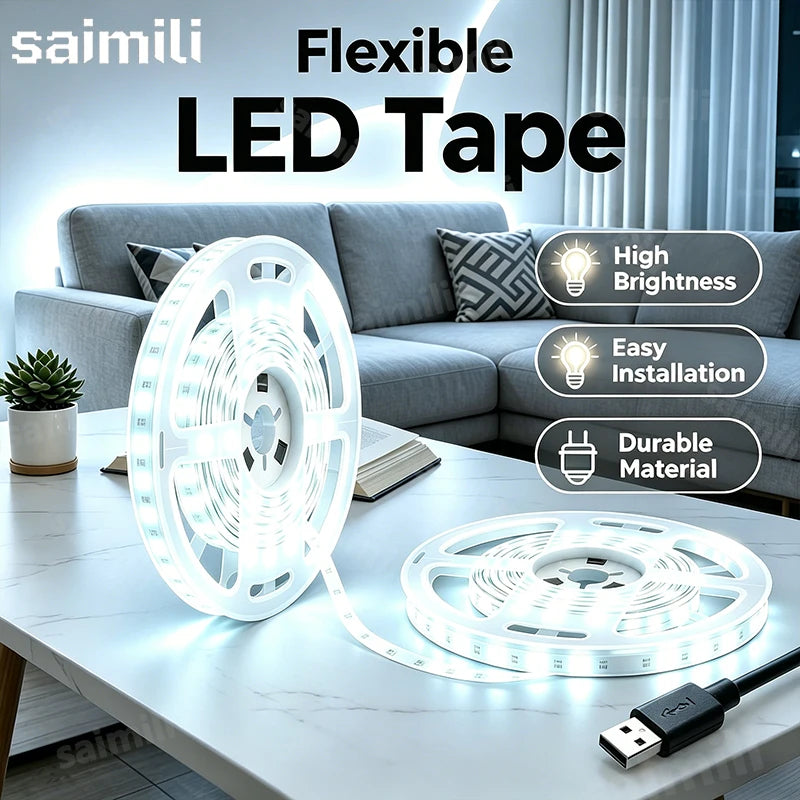 ruban led flexible blanc moderne clips double face adhésive télévision décoration chambre