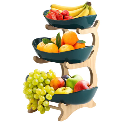 Corbeille fruits 3 niveaux bambou plastique vert clair