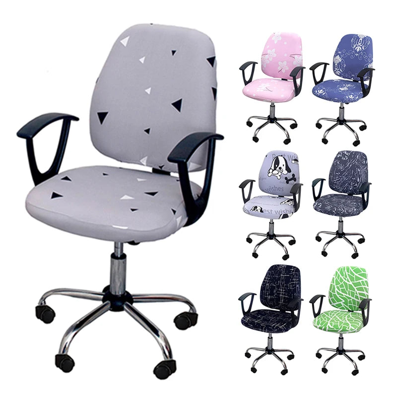 housse chaise moderne polyester coton gris rose bleu noir blanc vert triangles chiens textes