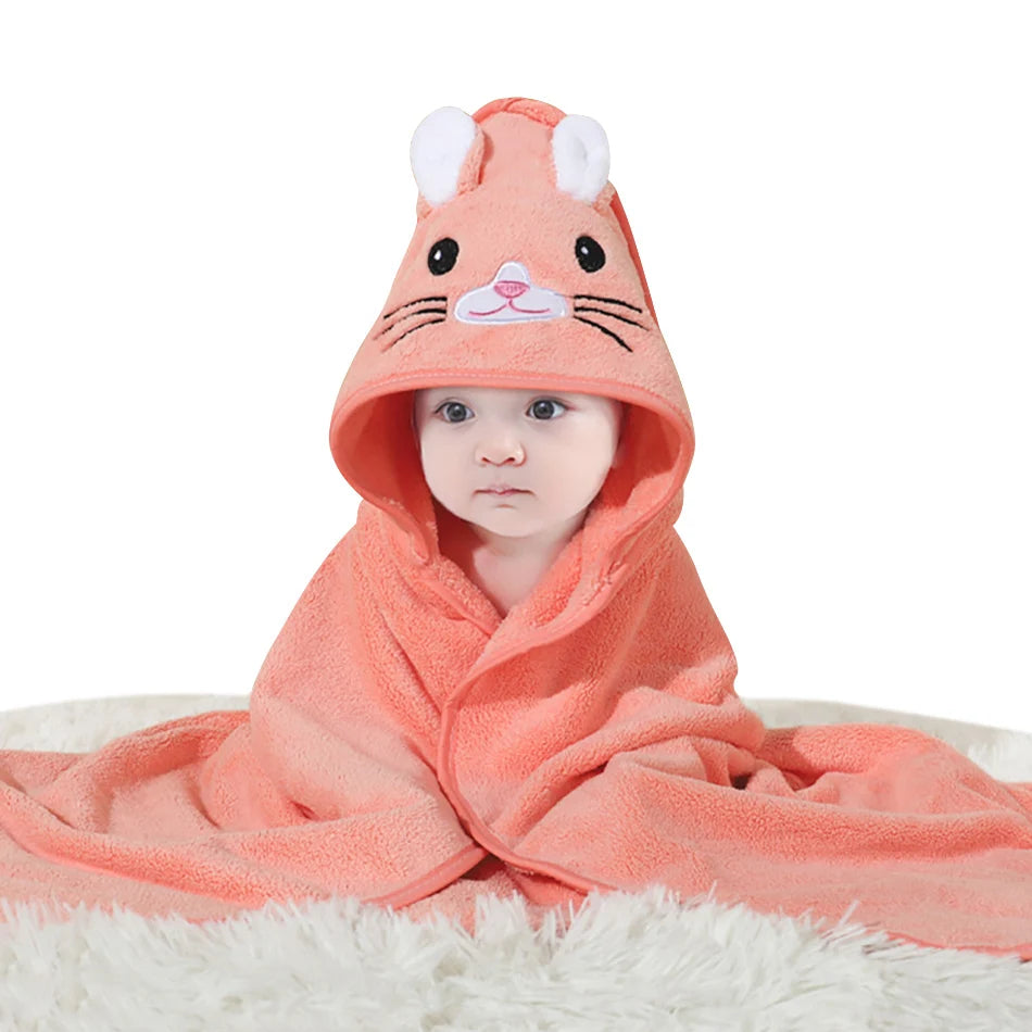 serviette bébé capuche animaux motifs doux microfibre brodés marron bleu gris rose verte