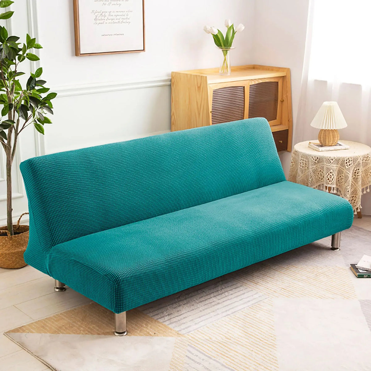 housse canapé extensible tissu jacquard vert petit carreau moderne canapé lit