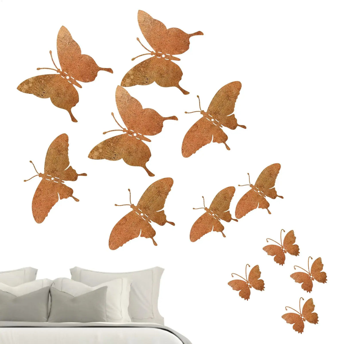 décoration murale papillons métal rustique chambre enfants marron oxydé texturé mur porte extérieur