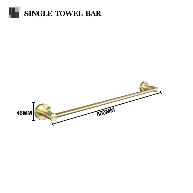 accessoires salle bain porte serviettes barres crochets dorés modernes métal brossé fixations vis incluses