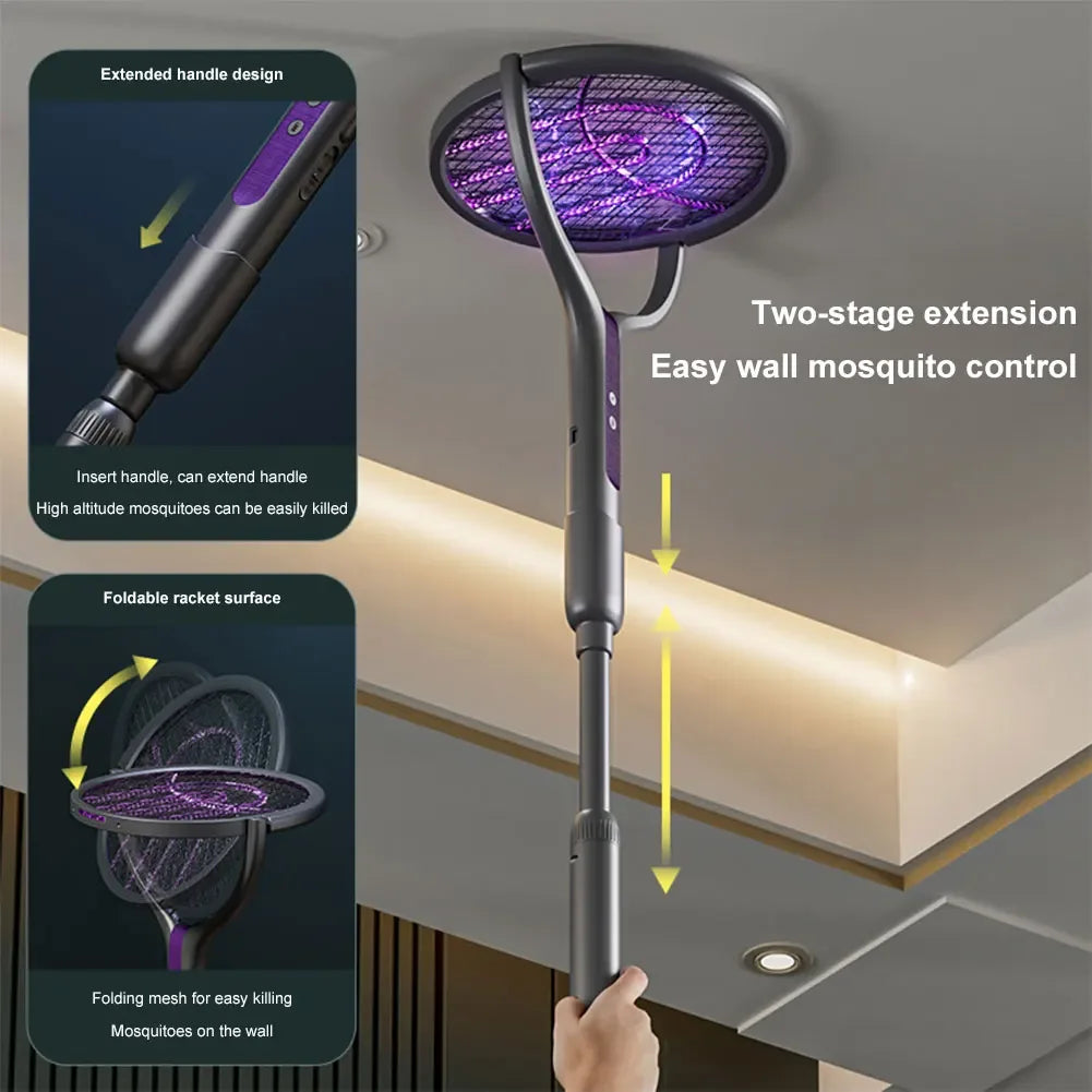 raquette électrique anti moustiques gris violet surface rotative moderne rechargeable fly swatter zapper