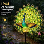 décoration jardin paon plumes bleu vert or lumière LED mouvement auto étancheextérieur féerique