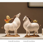 statues chevaux décoratives asiatiques blanc orange figurines humaines petits ornements dorés