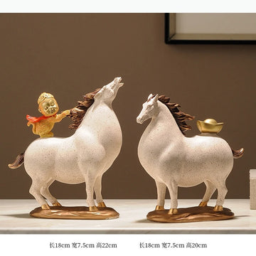 statues chevaux décoratives asiatiques blanc orange figurines humaines petits ornements dorés