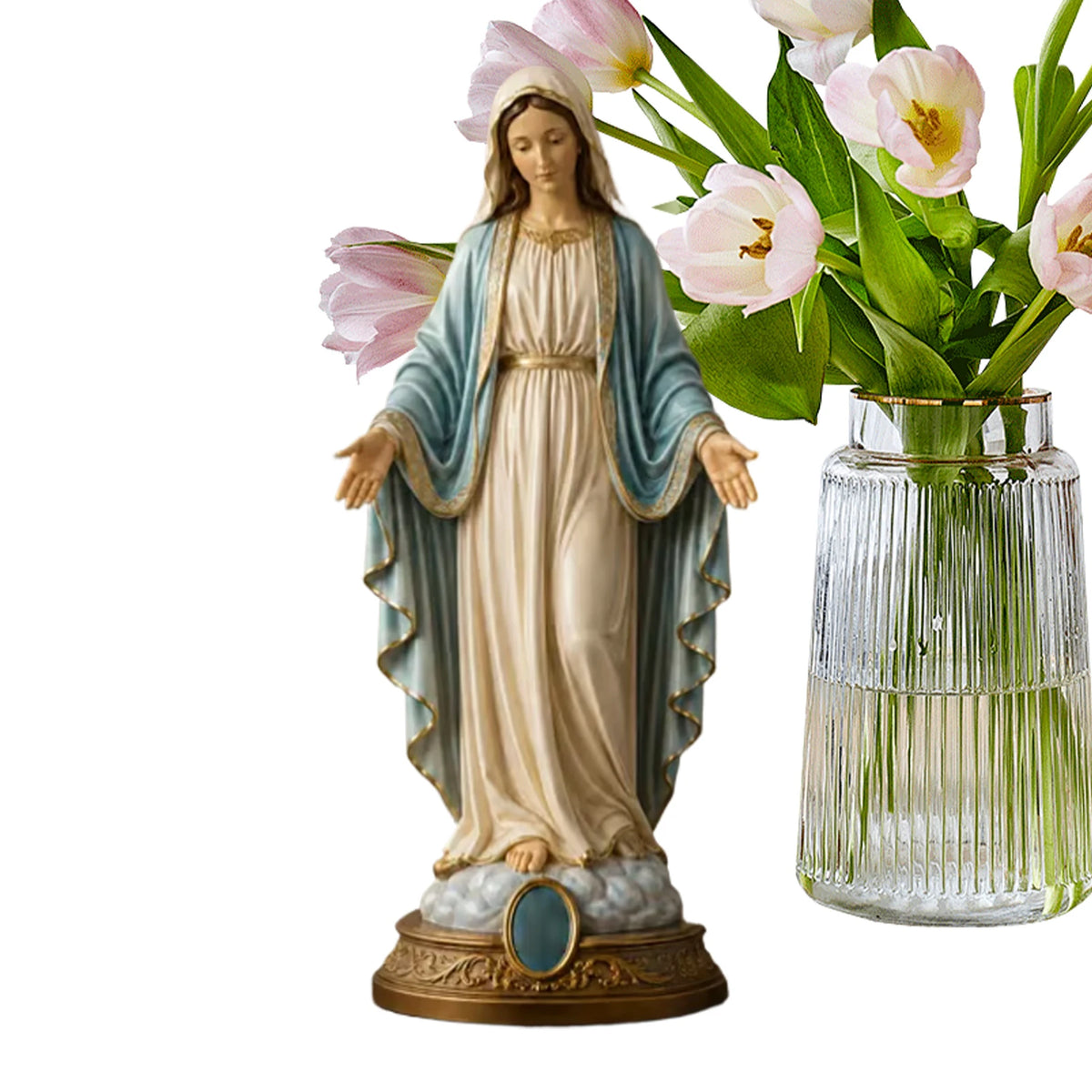 statue sacre coeur jesus resine dorée bras ouverts decoration maison religieuse 18cm