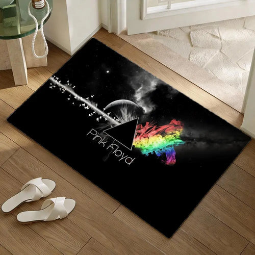 tapis sol moderne motif triangle noir logo pink floyd coton doux décoration salon