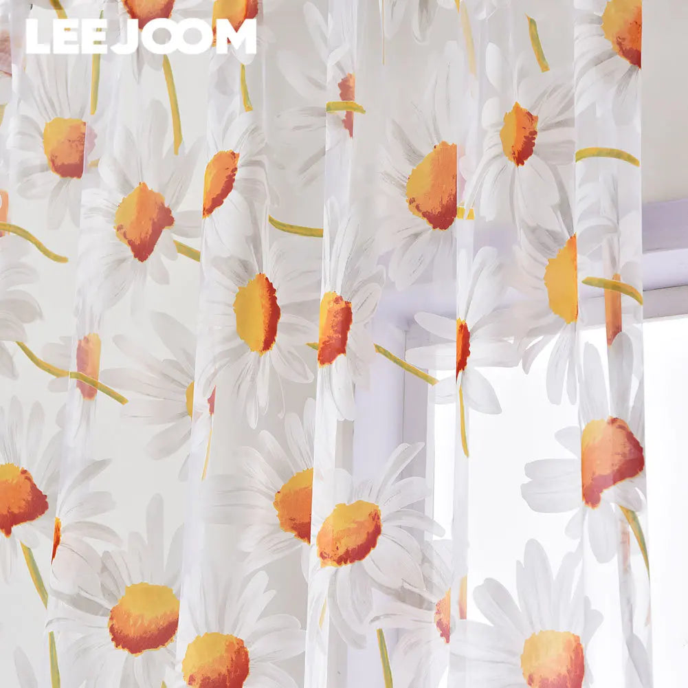 rideau moderne fleurs transparent blanc jaune orange tulle polyester fenêtre extérieureôtel