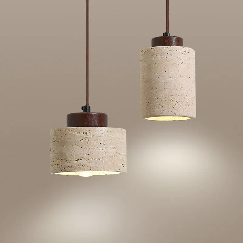 lampe suspendue moderne pierre texture granuleuse beige clair marron foncé éclairage salon chambre led