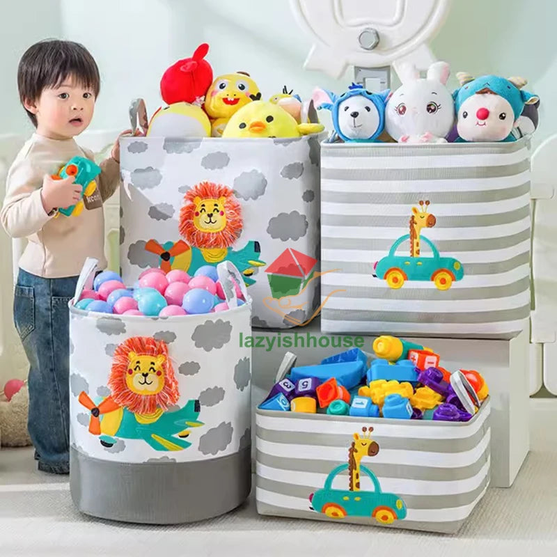 paniers rangement pliant tissu lin motif animaux moderne poignées corde rangement jouets chambre