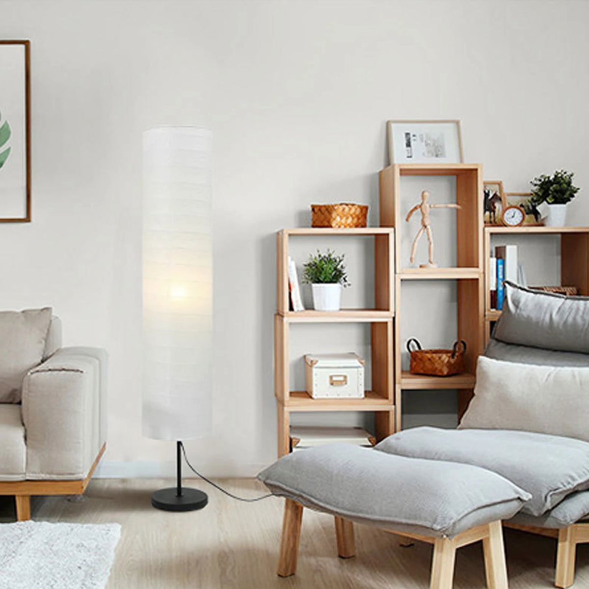 lampe sol moderne blanc rayures horizontales 94cm câble électrique base noire