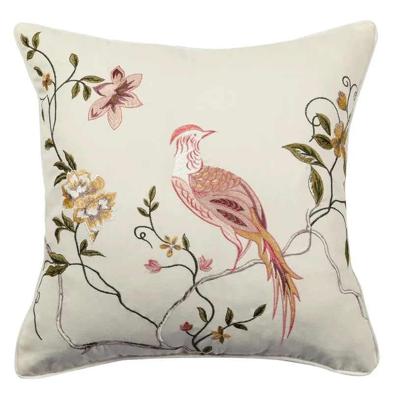 housses coussins decoratifs motif floral oiseau beige traditionnels decor salon chambre canape echangables machine