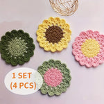 sous verres crochetés motifs floraux couleurs variées rustique fait main tapis tasse décoration bar