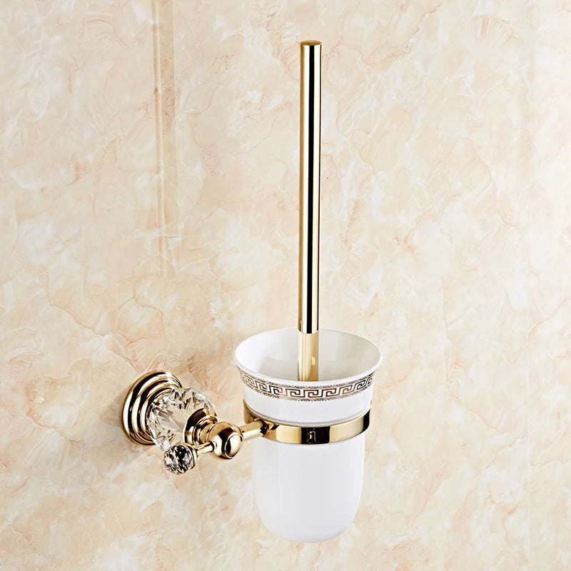 accessoires salle bain or cristaux porte serviettes savon gobelets élégants vis fixés