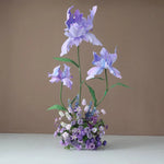 arches décoratives florales artificielles violettes roses romantiques mariageintérieur bouquets fleurs variées texturées