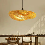 lampe suspendue tressée bambou moderne naturelle chaîne noire salon chambre vintage éclairage bois artisanal